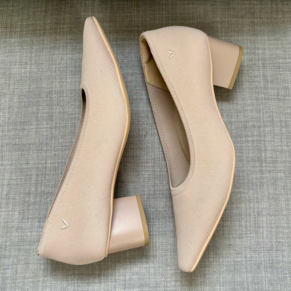 Vivaia Beige Knit Block Heel Pumps